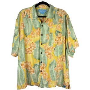 Bermuda Bay Men Yellow Size XL 100% Silk Hawaiian Aloha Shirt Plumeria